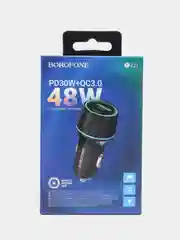 Черный автомобильное зарядное устройство Borofone BZ21, PD30W, QC 3.0, 2 USB