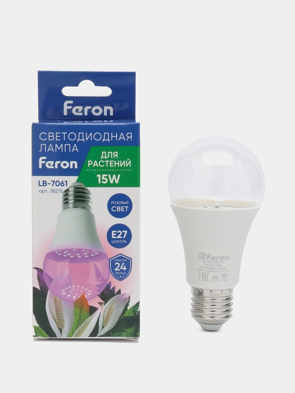 Лампа светодиодная для растений, А60 (15W) 230V E27, красно-синий спектр LB-7061