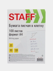 Бумага писчая А4 в клетку для пишущих машин, письма 100 листов, Staff, 115343