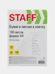 Бумага писчая А4 в клетку для пишущих машин, письма 100 листов, Staff, 115343