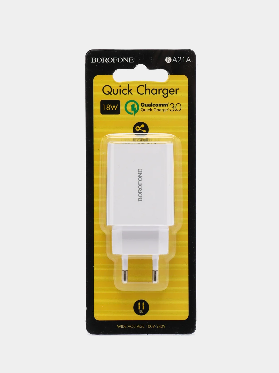 Белый сетевое зарядное устройство  Borofone BA21A (18W, QC3.0, 3A),быстрая зарядка