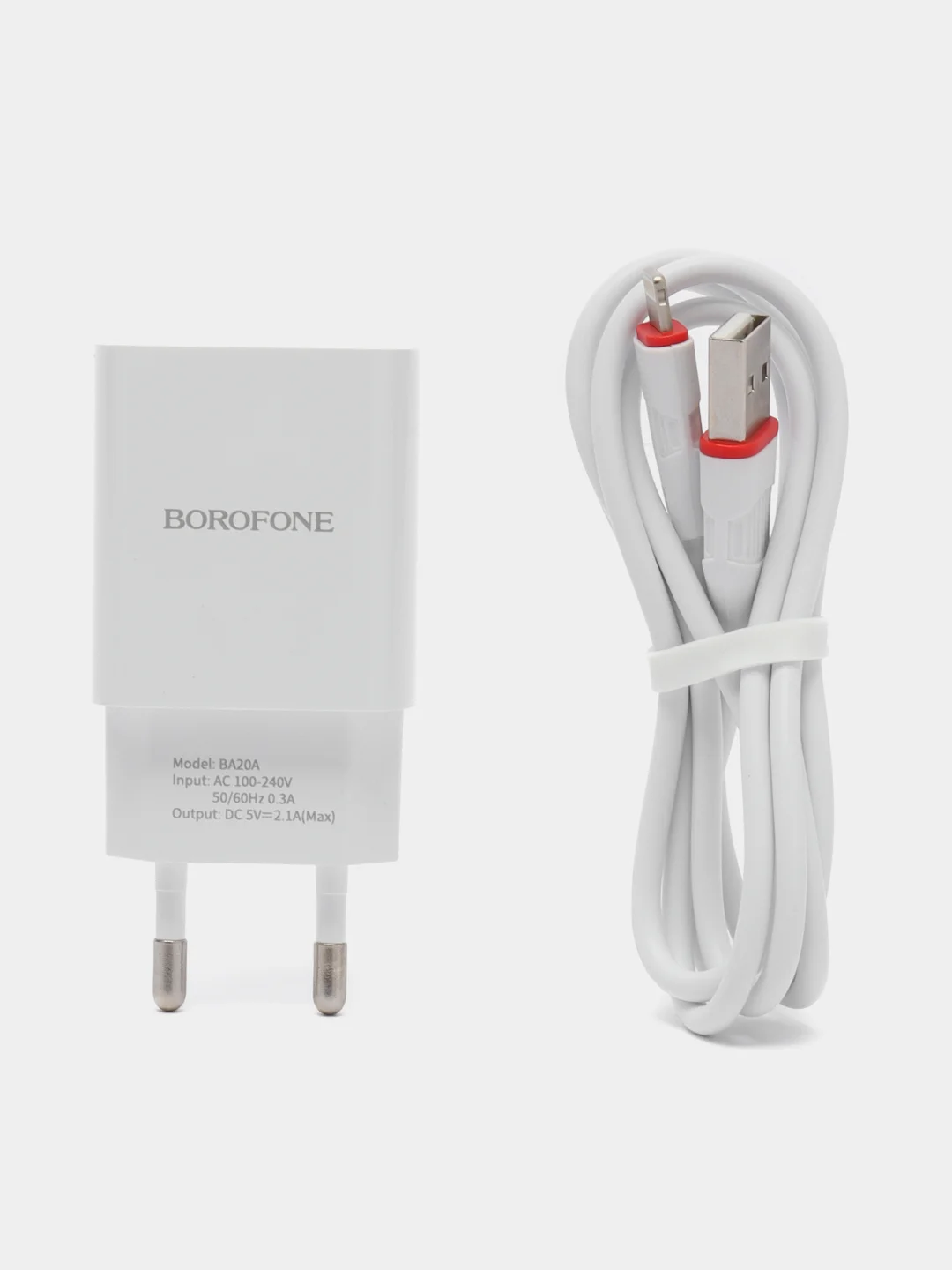 Белый зарядное устройство BOROFONE BA20A, с кабелем USB-Micro, Type-C, Lightning / без кабеля