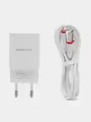 Белый зарядное устройство BOROFONE BA20A, с кабелем USB-Micro, Type-C, Lightning / без кабеля