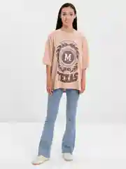 Бежевый женская футболка свободного кроя, однотонная, Oversize с принтом "TEXAS"