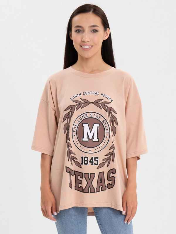 Женская футболка свободного кроя, однотонная, Oversize с принтом "TEXAS"