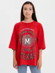 Красный женская футболка свободного кроя, однотонная, Oversize с принтом "TEXAS"