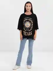 Черный женская футболка свободного кроя, однотонная, Oversize с принтом "TEXAS"