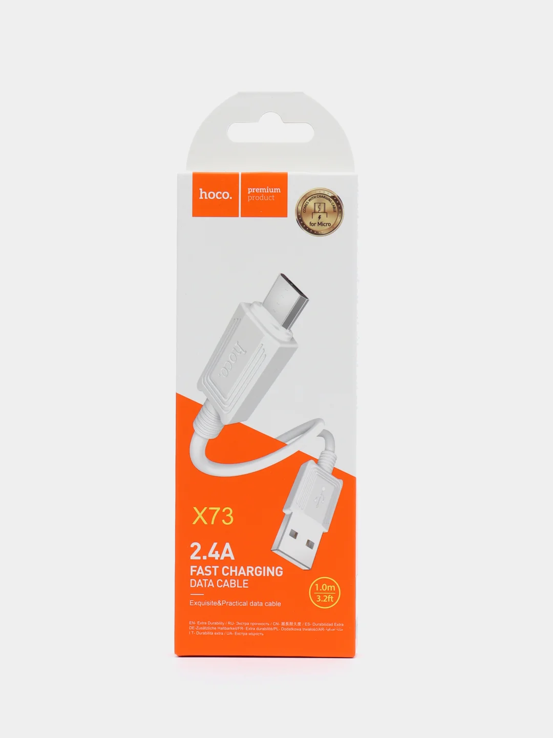 Белый кабель для зарядки Micro-USB hoco X73, прочный USB кабель 1 м, 2.4A