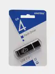 Флешка накопитель для компьютера 4 Gb, Smartbuy Glossy, Usb 2.0, черный, 512764