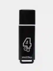 Флешка накопитель для компьютера 4 Gb, Smartbuy Glossy, Usb 2.0, черный, 512764