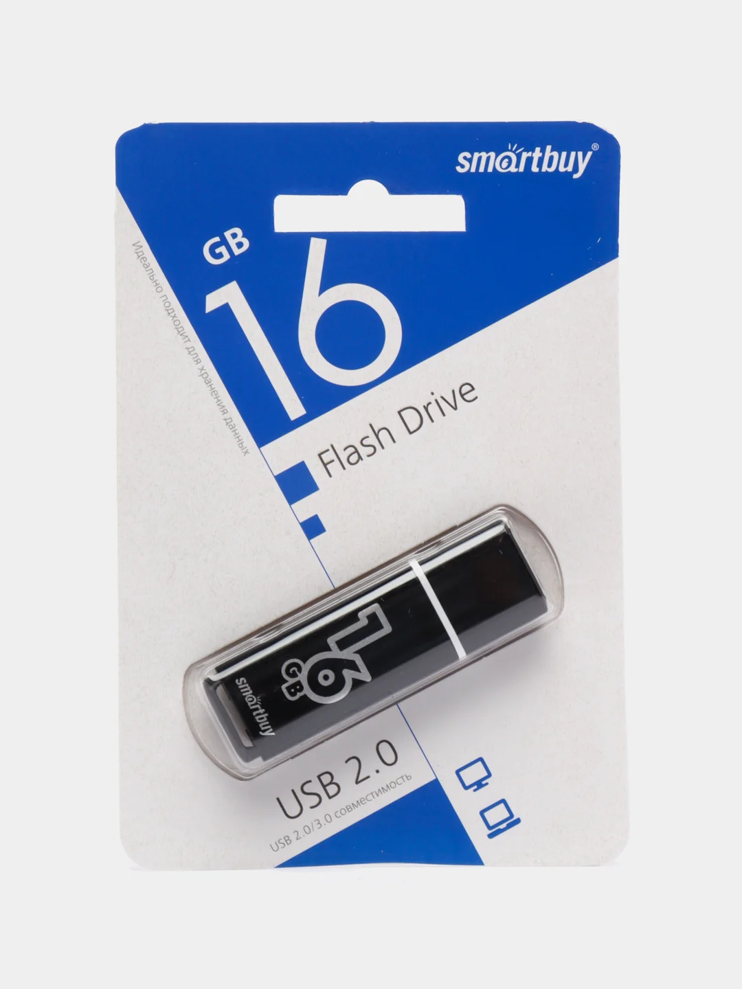 Флешка накопитель для компьютера 16 Gb, Smartbuy Glossy, Usb 2.0, черный, 512190