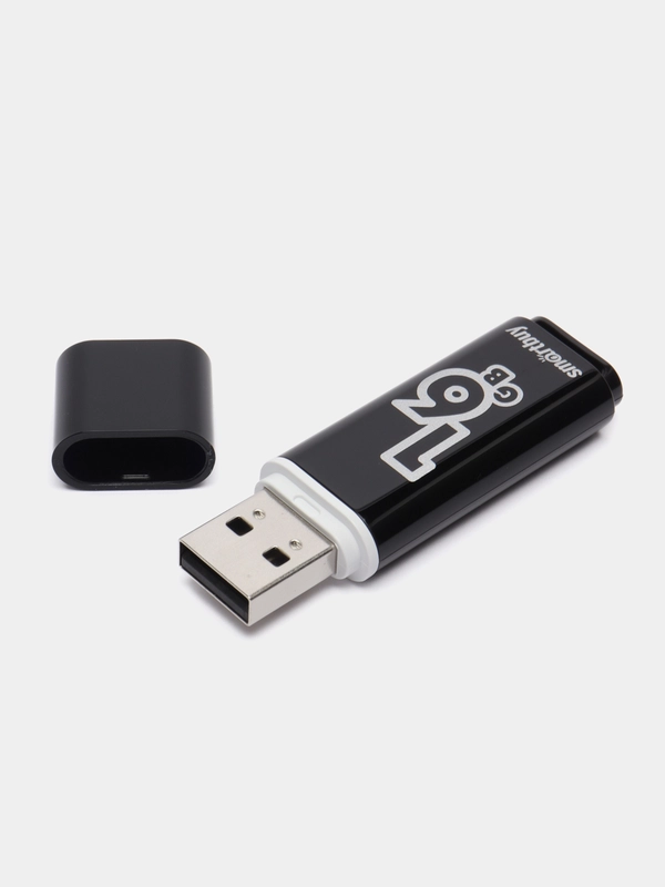 Флешка накопитель для компьютера 16 Gb, Smartbuy Glossy, Usb 2.0, черный, 512190