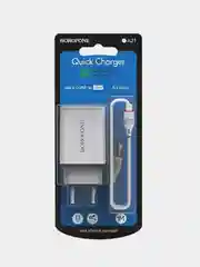 Белый зарядное устройство Borofone BA21A + кабель Type-C, Micro-USB (QC 3.0, 3A, 18W) для Android