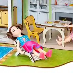 Деревянный кукольный домик с мебелью