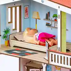 Деревянный кукольный домик с мебелью