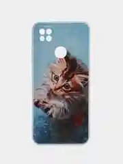 Светло-коричневый силиконовый чехол на Xiaomi Redmi 9C / Сяоми Редми 9С прозрачный с рисунком, защита камеры