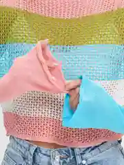 Разноцветный топ-сетка с длинными рукавами