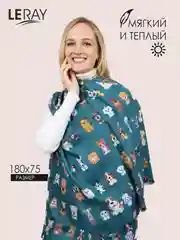 Зеленый палантин женский, кашемировый, с собачками