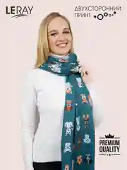 Зеленый палантин женский, кашемировый, с собачками