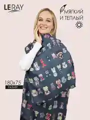 Черный палантин женский, кашемировый, с собачками
