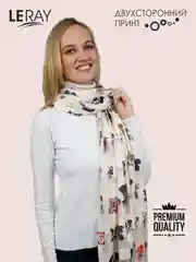 Кремовый палантин женский, кашемировый, с собачками