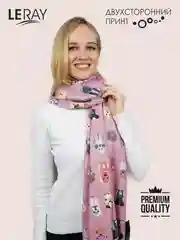 Розовый палантин женский, кашемировый, с собачками