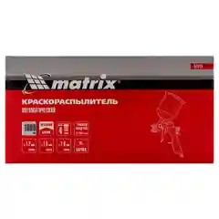Краскораспылитель пневм. с верх. бачком V 1, 0 л, сопло D 1.2, 1.5 и 1.8 мм, Matrix, 57315