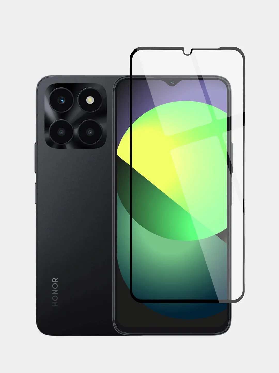 Прозрачный стекло для Honor X6a защитное Broscorp с олеофобным покрытием и черной рамкой