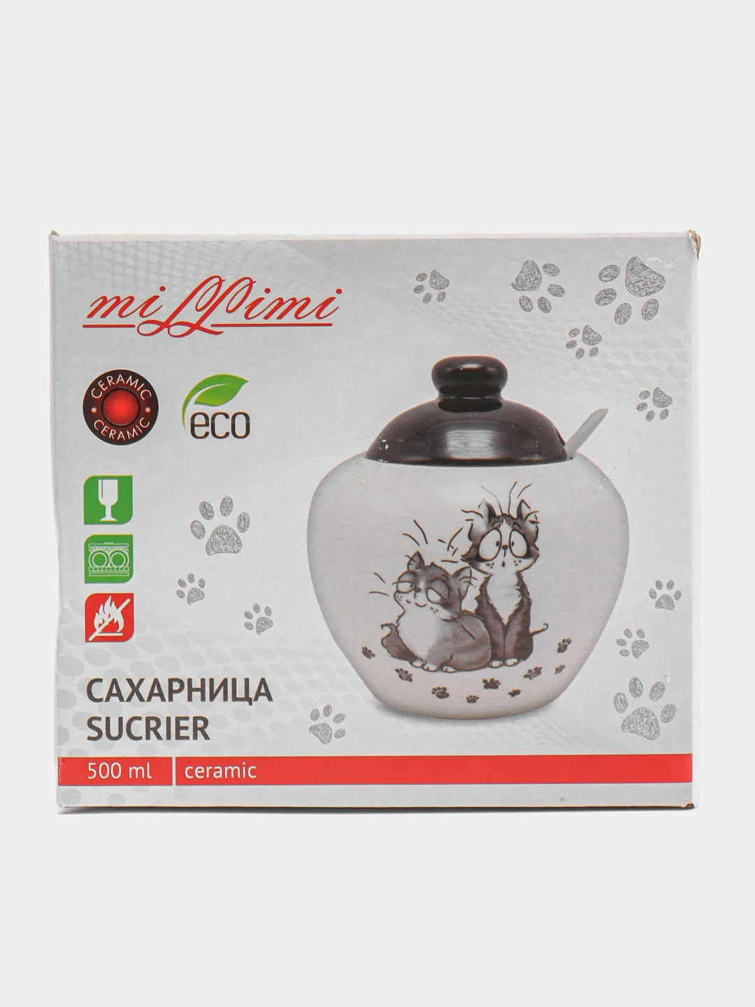 Сахарница с ложкой "Озорные коты", 500 мл, керамика