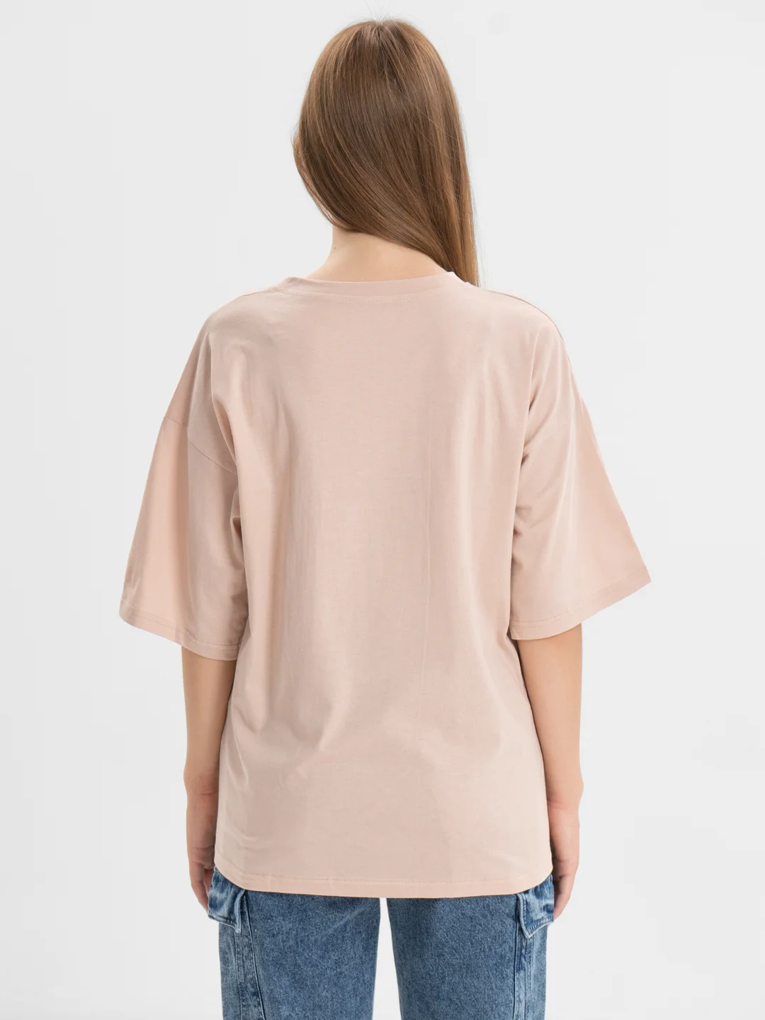 Бежевый футболка свободного кроя, однотонная, oversize с принтом GAP