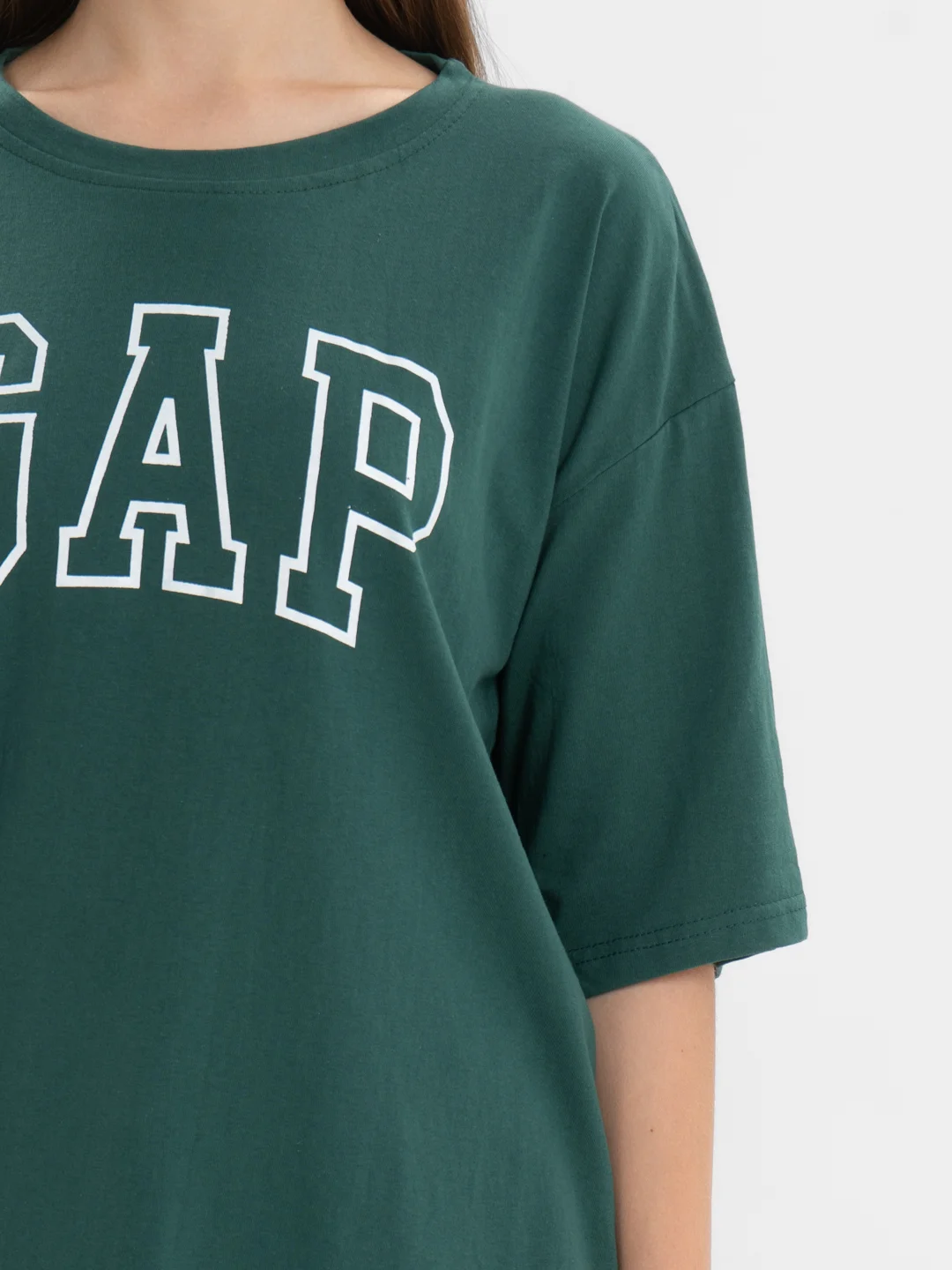 Тёмно-зелёный футболка свободного кроя, однотонная, oversize с принтом GAP
