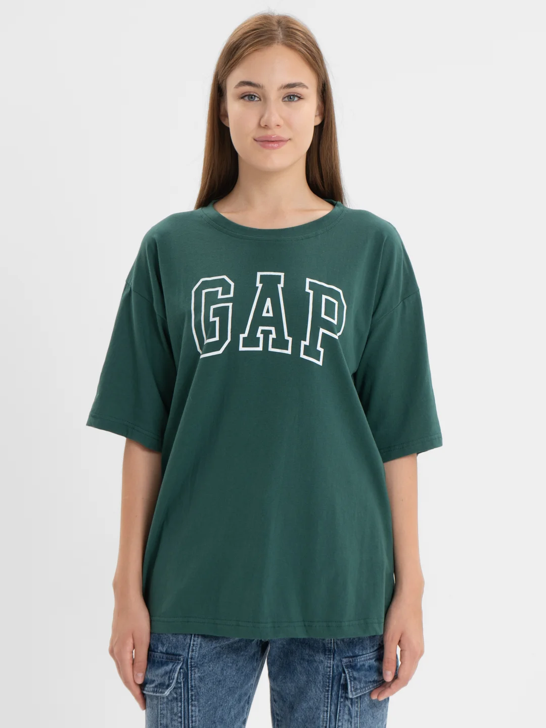 Тёмно-зелёный футболка свободного кроя, однотонная, oversize с принтом GAP