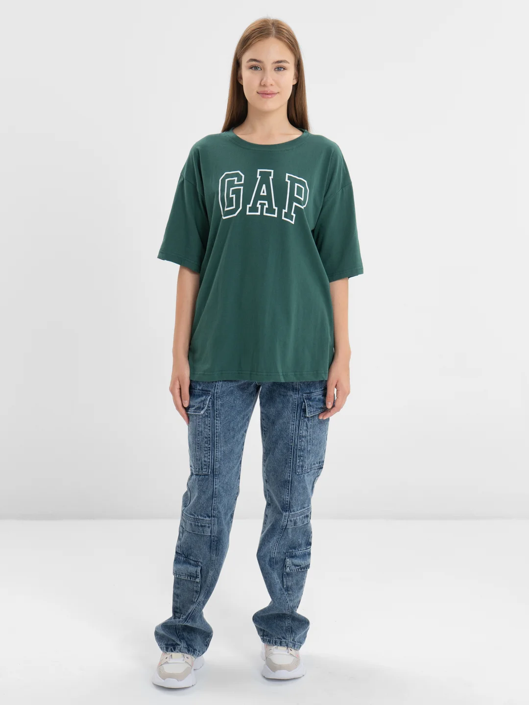 Тёмно-зелёный футболка свободного кроя, однотонная, oversize с принтом GAP