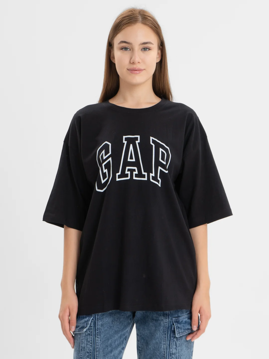 Черный футболка свободного кроя, однотонная, oversize с принтом GAP