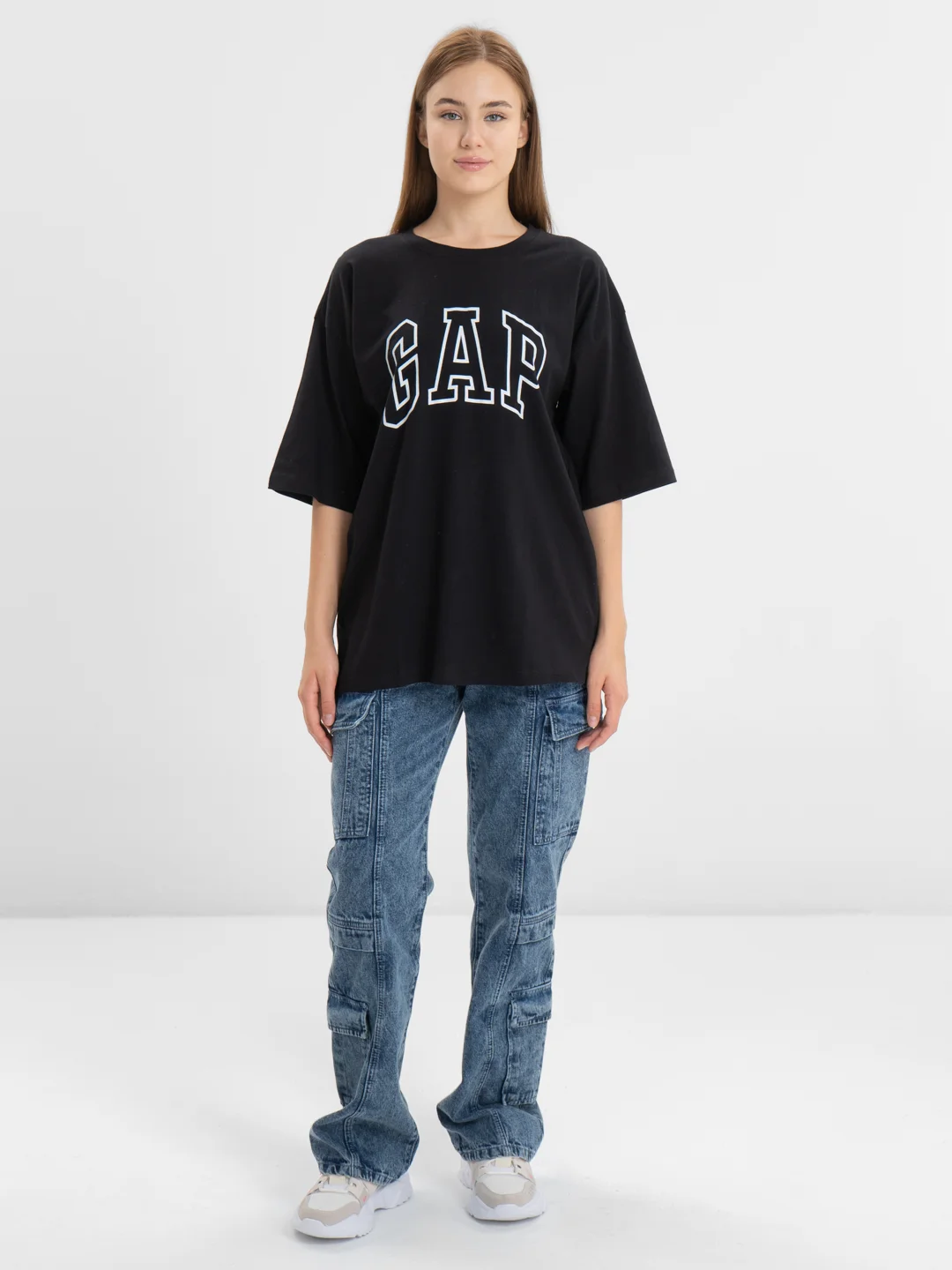 Черный футболка свободного кроя, однотонная, oversize с принтом GAP