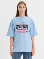 Светло-синий женская футболка свободного кроя, однотонная, oversize, с принтом RENOVATE