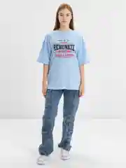 Светло-синий женская футболка свободного кроя, однотонная, oversize, с принтом RENOVATE
