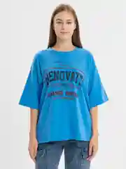 Синий женская футболка свободного кроя, однотонная, oversize, с принтом RENOVATE
