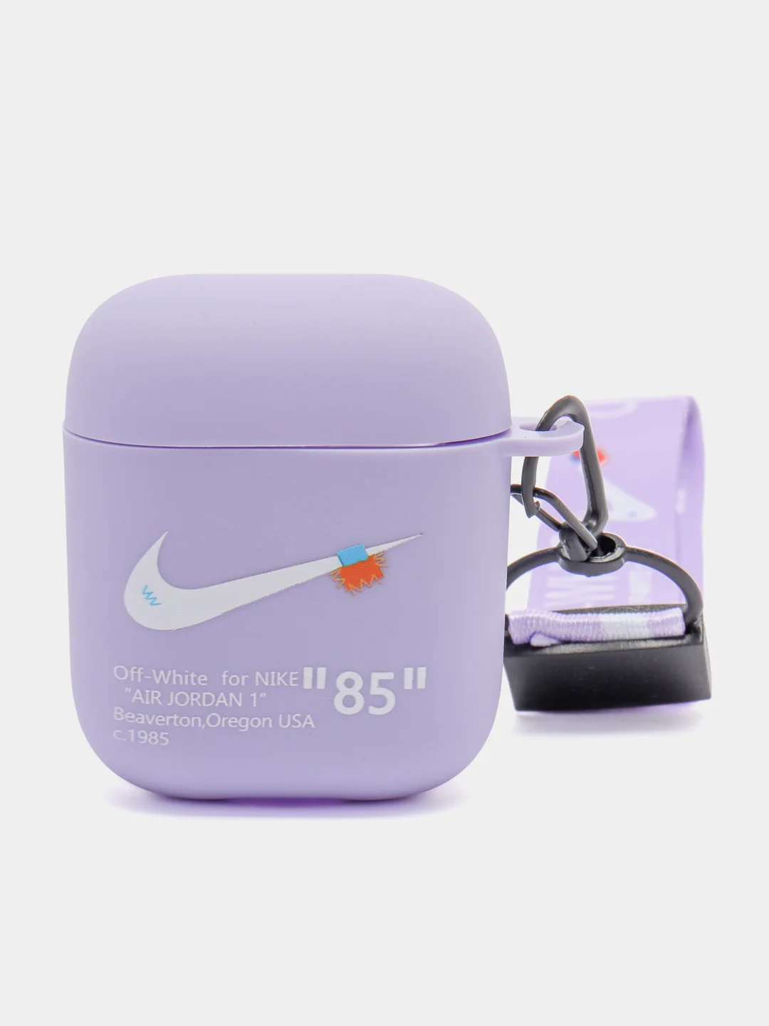 Фиолетовый чехол для наушников Apple AirPods 1 / Pro 2 / 3 силиконовый с принтом Nike sport (найк))