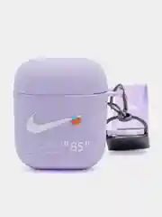 Фиолетовый чехол для наушников Apple AirPods 1 / Pro 2 / 3 силиконовый с принтом Nike sport (найк))