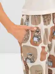 Карамельный пижама женская хлопковая, домашний комплект футболка с бриджами, с рисунком