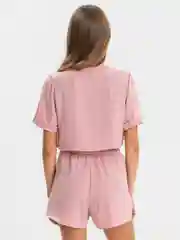 Пудровый пижама шелковая, с шортами