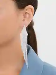 Серебряный серьги длинные со стразами, вечерние