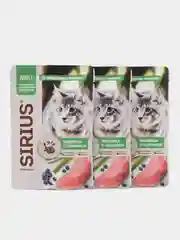 Влажный корм для кошек с SIRIUS кусочки в соусе индейка с черникой 85гр