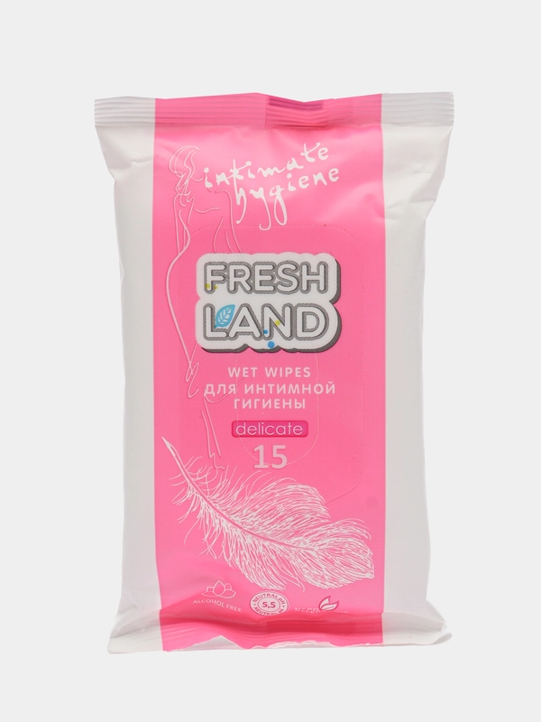 Влажные салфетки для интимной гигиены, 15 штук, Fresh Land