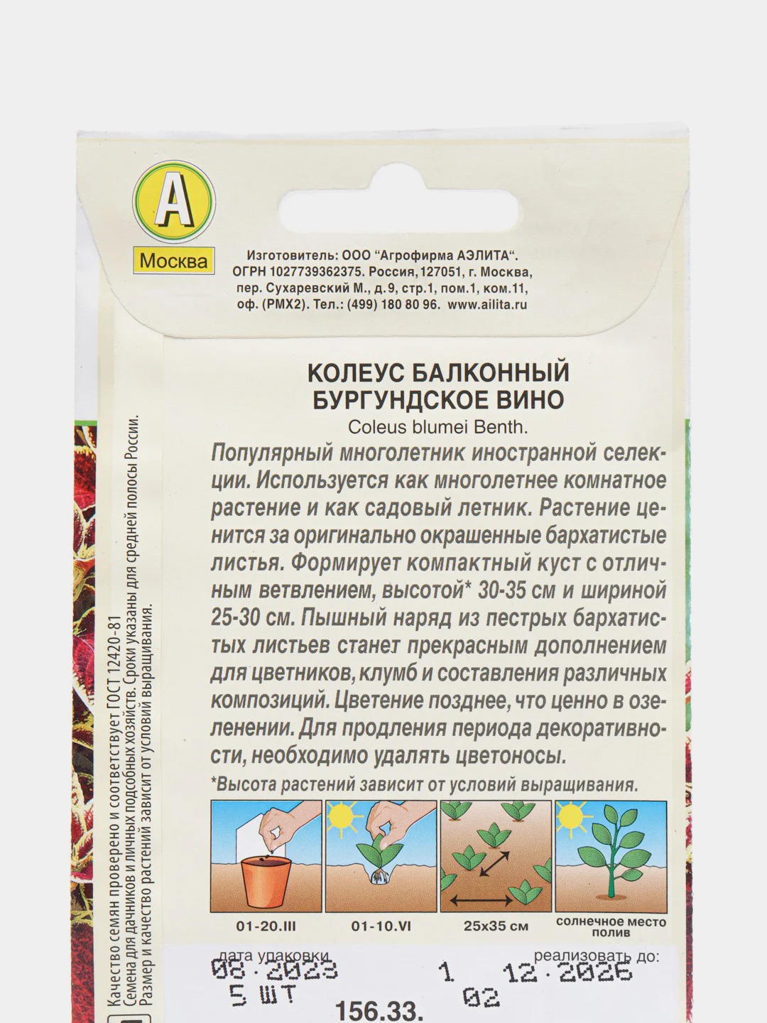 Колеус балконный Бургундское вино (семена,цветы)