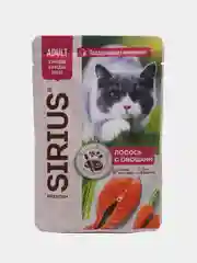 Влажный корм для кошек SIRIUS кусочки в соусе, лосось с овощами, 85 гр