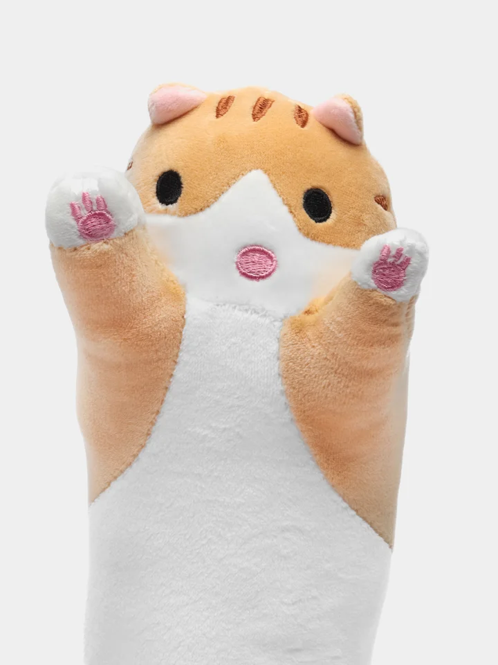 Коричневый мягкая игрушка, подушка длинный Кот-батон, 50 см