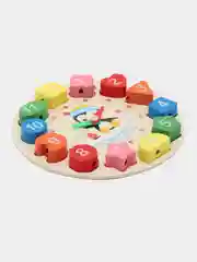 Деревянная игрушка часы,  шнуровка бусины, пазлы, вкладыш