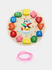 Деревянная игрушка часы,  шнуровка бусины, пазлы, вкладыш